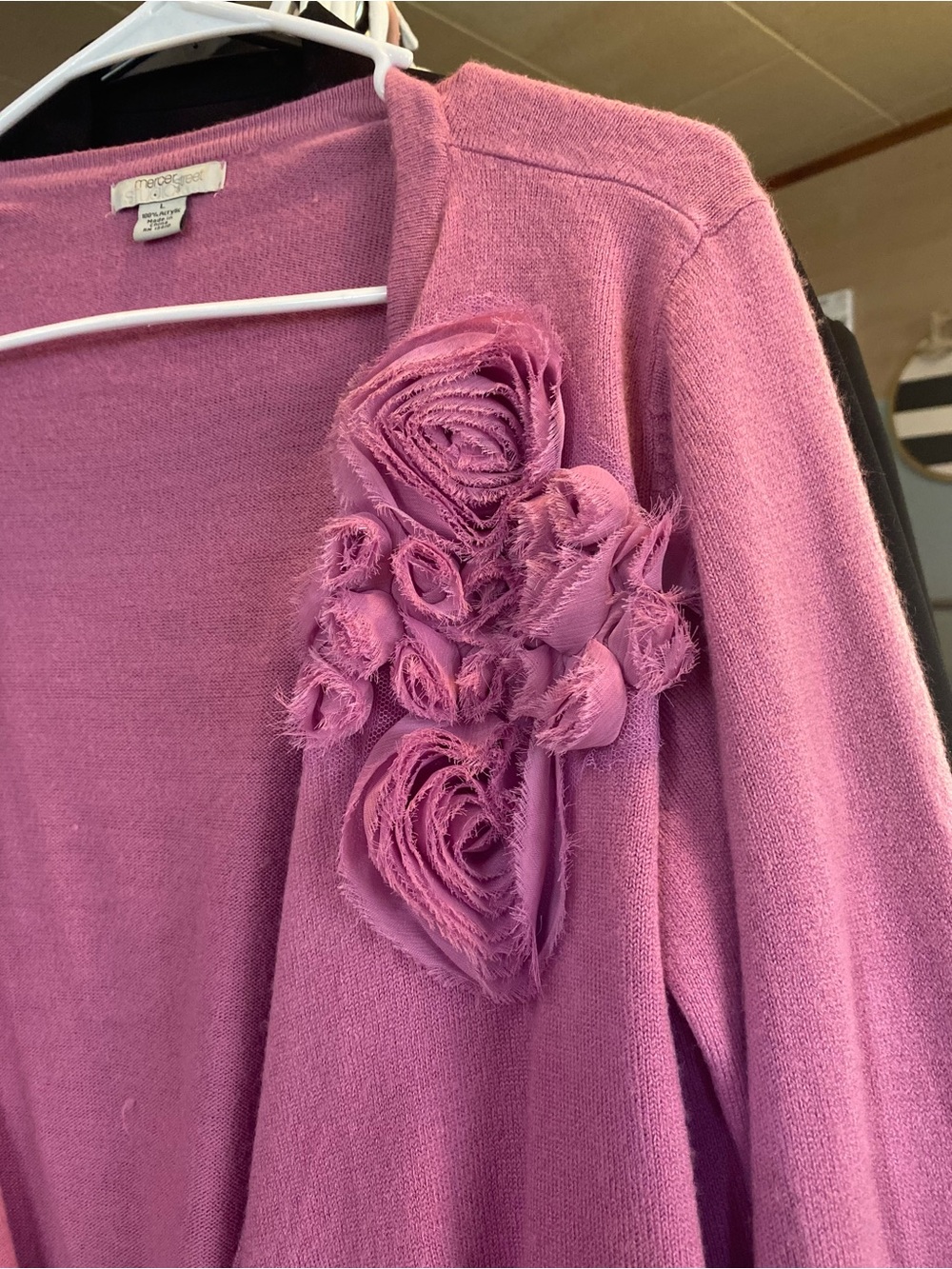 Mercer Street Studio Pink Floral Appliqué Open Cardigan - Picture 2 of 4